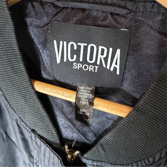 Victoria Sport Longline Black Bomber Jacket Dress Zip Front Drawstring Size L - Picture 3 of 7